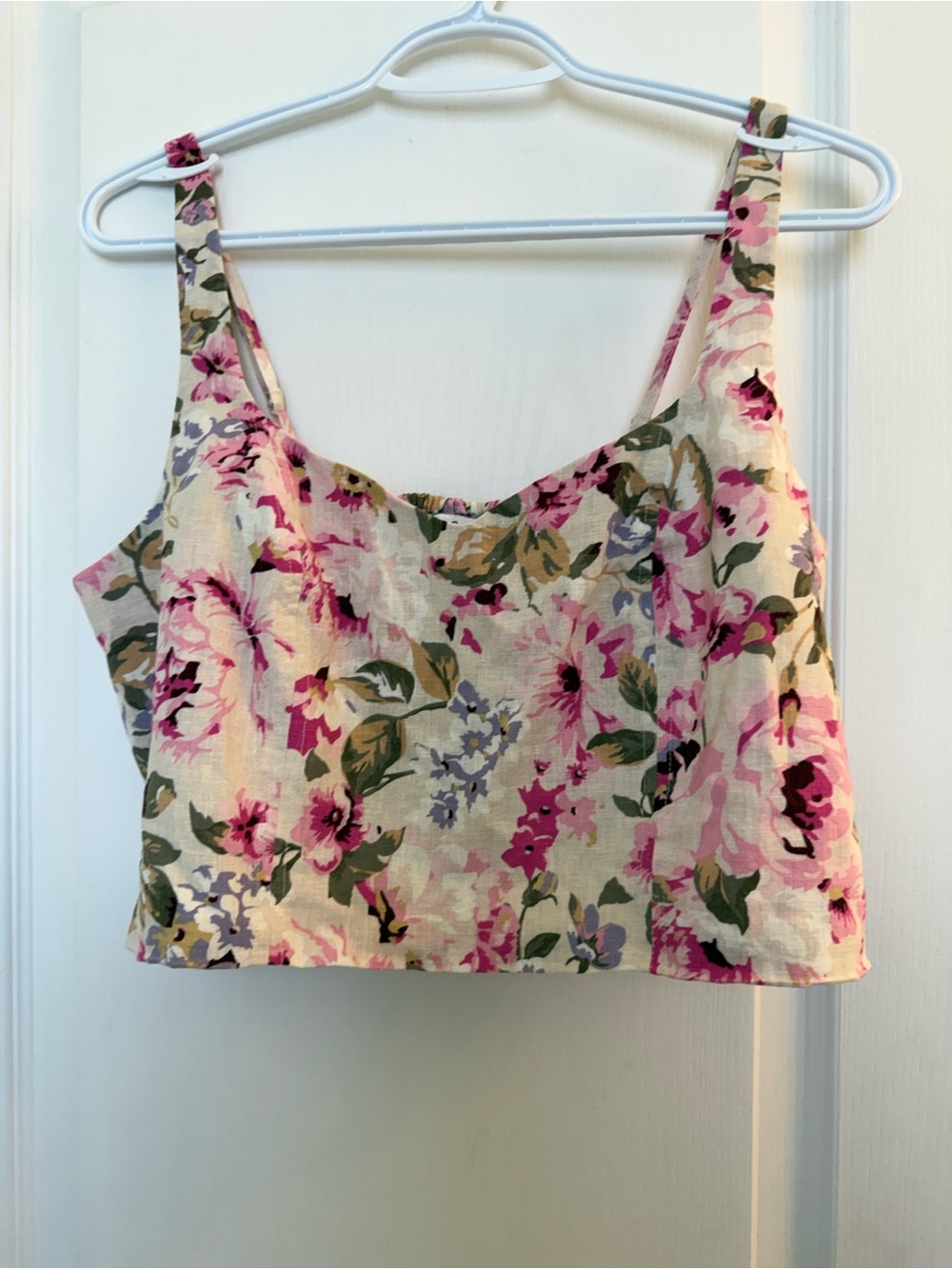 Birds Papaya x Reitmans Linen blend floral bustier cropped top